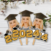 Thumbnail for Custom Glitter 2024 Photo Graduation Face Fans With Wooden Handle, Gift For Graduation Party FC