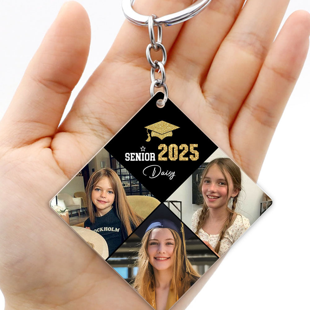 Personalized Graduation Cap Shaped Keychain With Growing-Up Photos, A Unique Graduation Keepsake Gift For 2025 Seniors