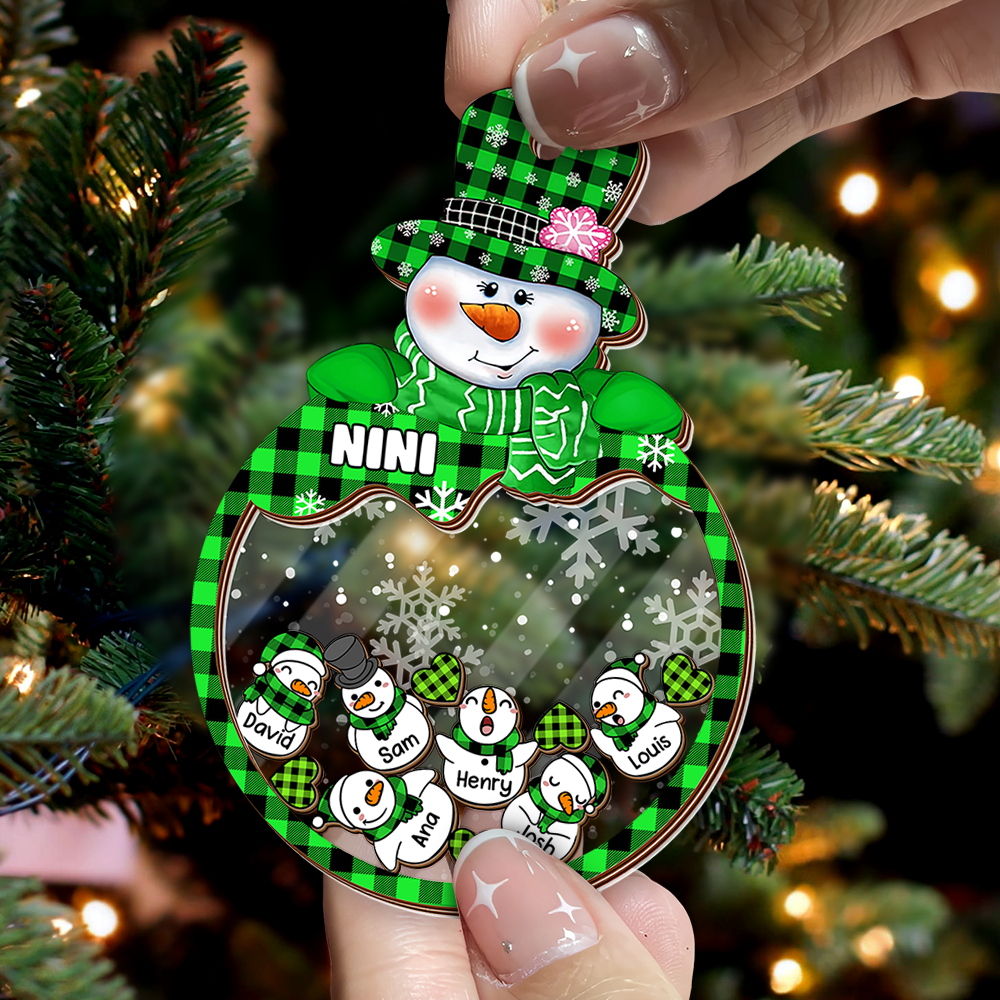 Personalized Shaker Ornament - Christmas Gift For Grandma - Multicolor Grandma Mom Snowman And Kids AC