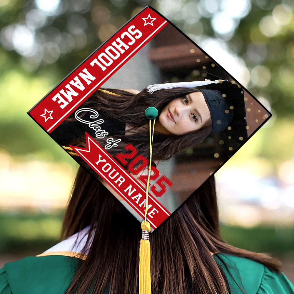 Personalized Class Of 2025 Photo Graduation Cap Topper, Decorations For Grad Cap