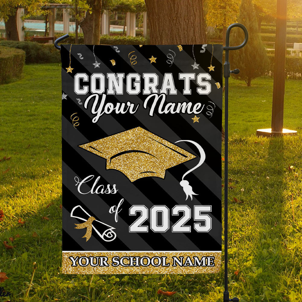 Custom Congrats Class Of 2025 Glitter Graduation Garden Flag, Graduation Decorations