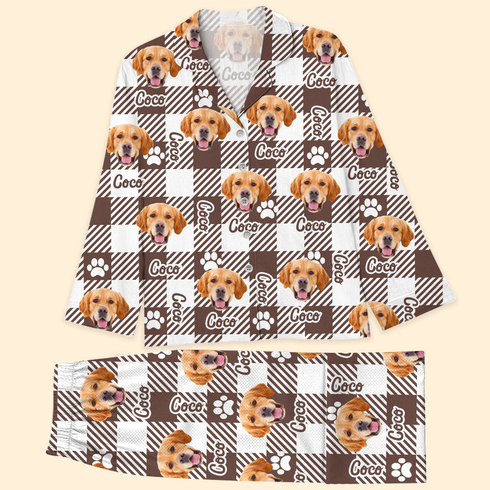 Personalized Pajamas Set - Gift For Pet Lover - Checkered Pattern Pet Photo Sleepwear AB