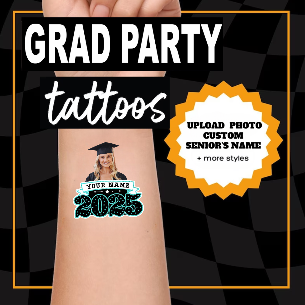 Custom Face Photo Graduation 2025 Glitter Graduation Party Tattoos, Graduation Decorations