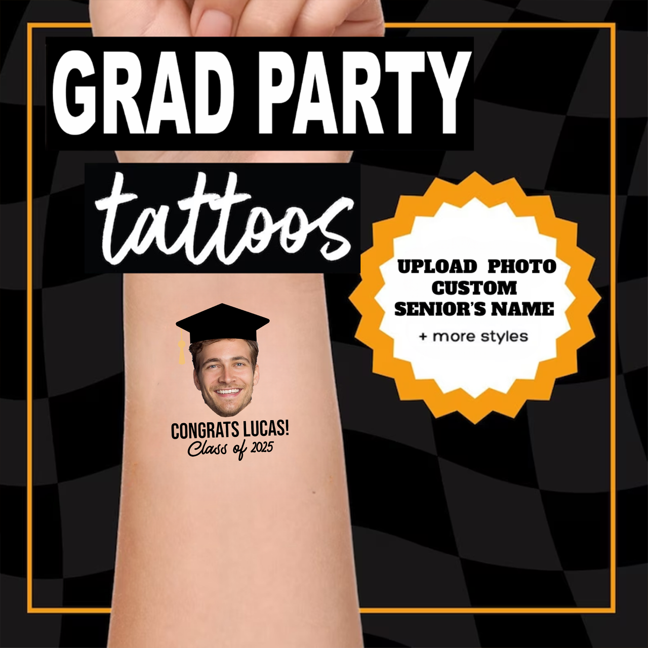 Personalized Graduation Party Face Photo Temporary Tattoos, Graduation Party Supplies 2025