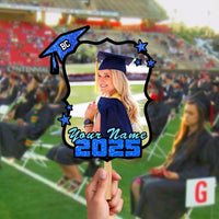 Thumbnail for Custom Photo Graduation Cap With Stars 2025 Face Fans With Wooden Handle, Gift For Graduation Party