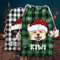 Thumbnail for Personalized Santa Sack - Christmas Gift For Pet Lovers - Plaid Pattern Face Photo AB