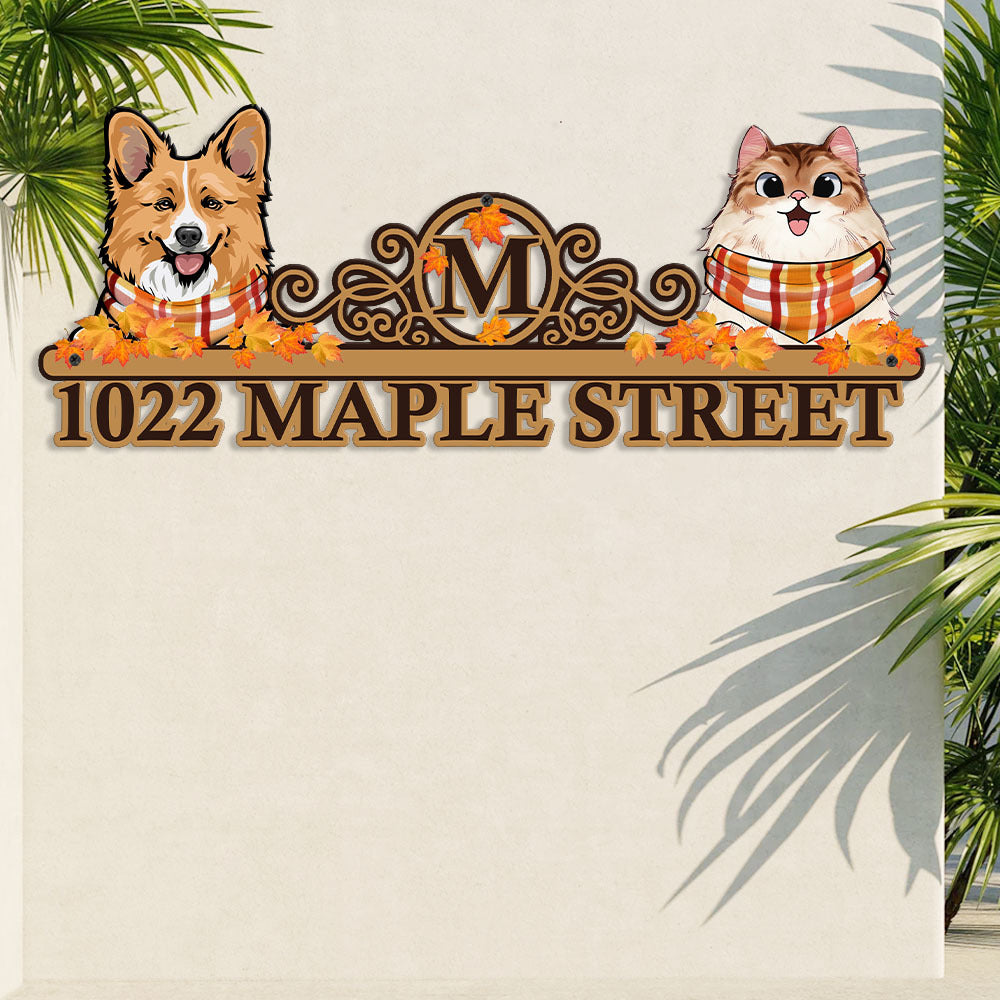 Personalized Metal Sign - Gift For Pet Lover - Fall Dog Cat Address Monogram Sign Geargag