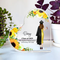 Thumbnail for Custom Girl With Flowers Graduation Heart Shaped Acrylic Plaque, Graduation Gift FC