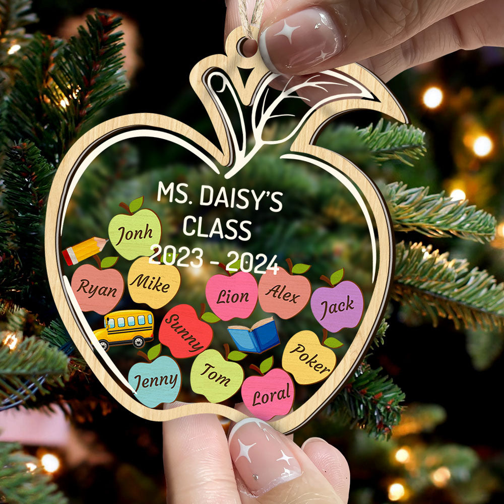 Personalized Shaker Ornament - Christmas Gift For Teacher - Apple Ornament With Names AC