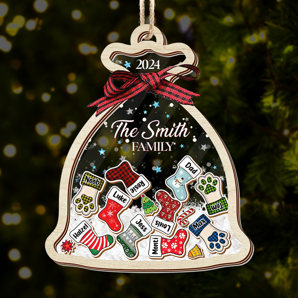 Personalized Shaker Ornament - Christmas Gift For Family - Santa Sack Ornament With Names FC