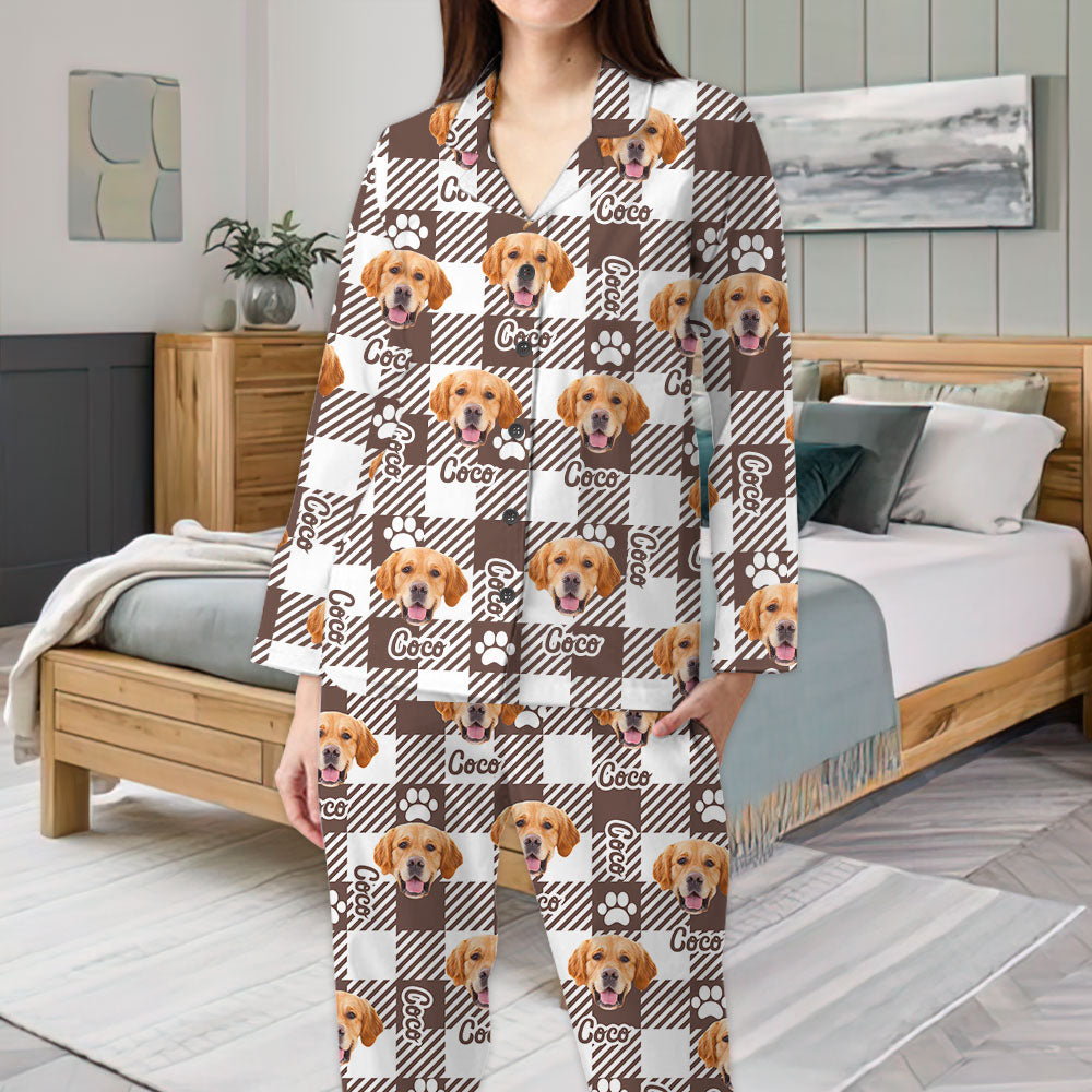 Personalized Pajamas Set - Gift For Pet Lover - Checkered Pattern Pet Photo Sleepwear AB