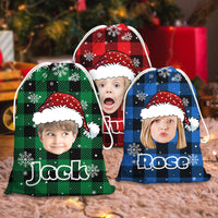 Thumbnail for Personalized Santa Sack - Christmas Gift For Family - Plaid Pattern Face Photo AB
