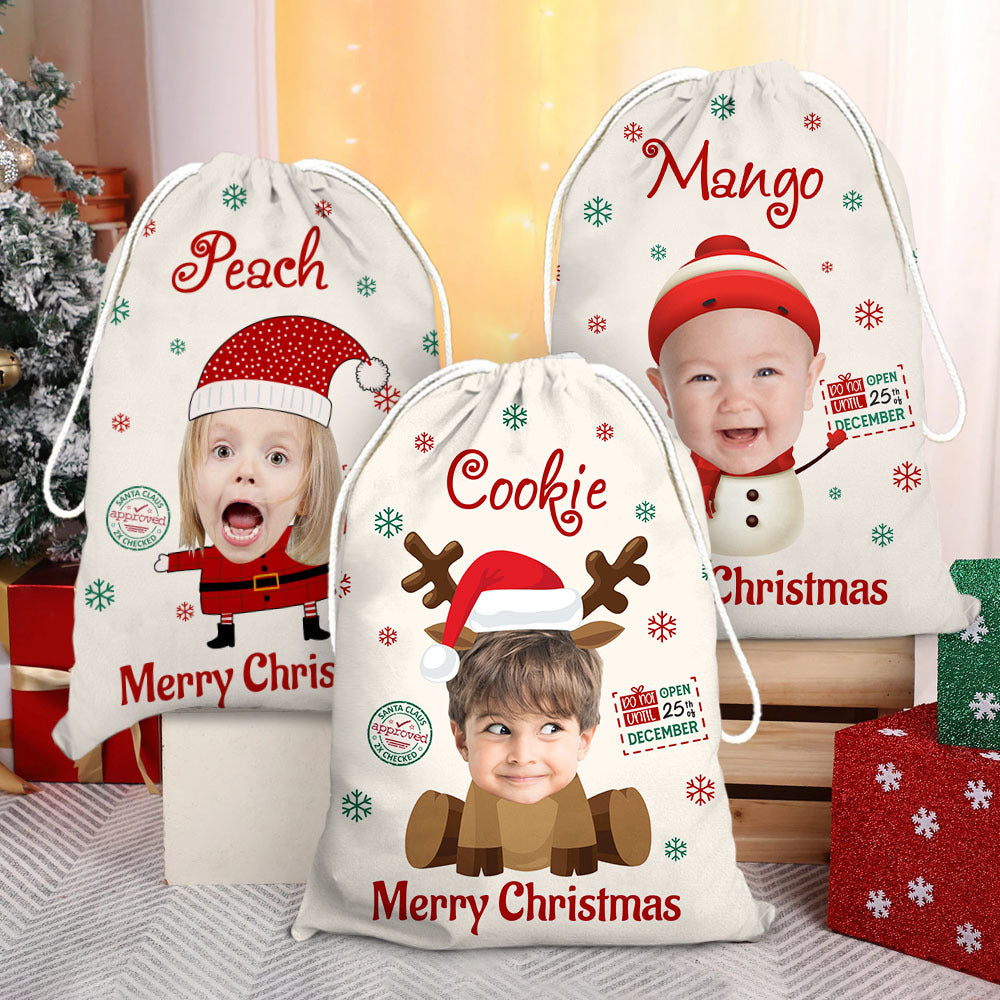 Personalized Christmas Bag - Christmas Gift For Family - Customize Face Photo With Christmas Characters AB