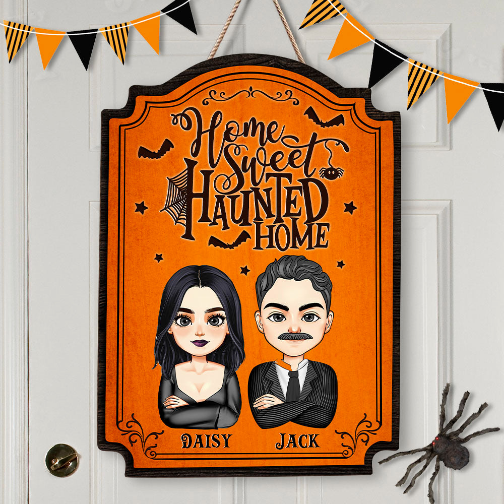 Personalized Shaped Door Sign - Halloween Gift For Couple - Home Sweet Haunted Home AE