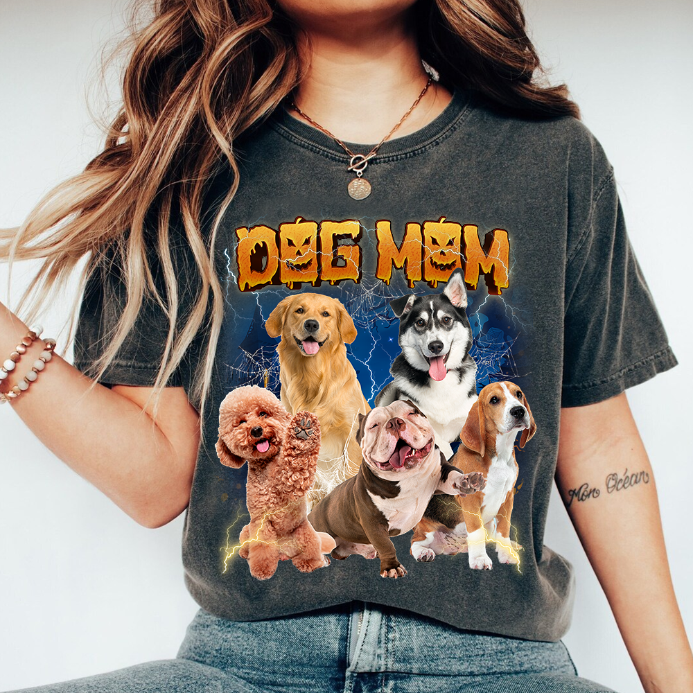 Personalized Photo Dog Mom Dog Dad Halloween Retro 90S Style T-Shirt, –  Jonxifon