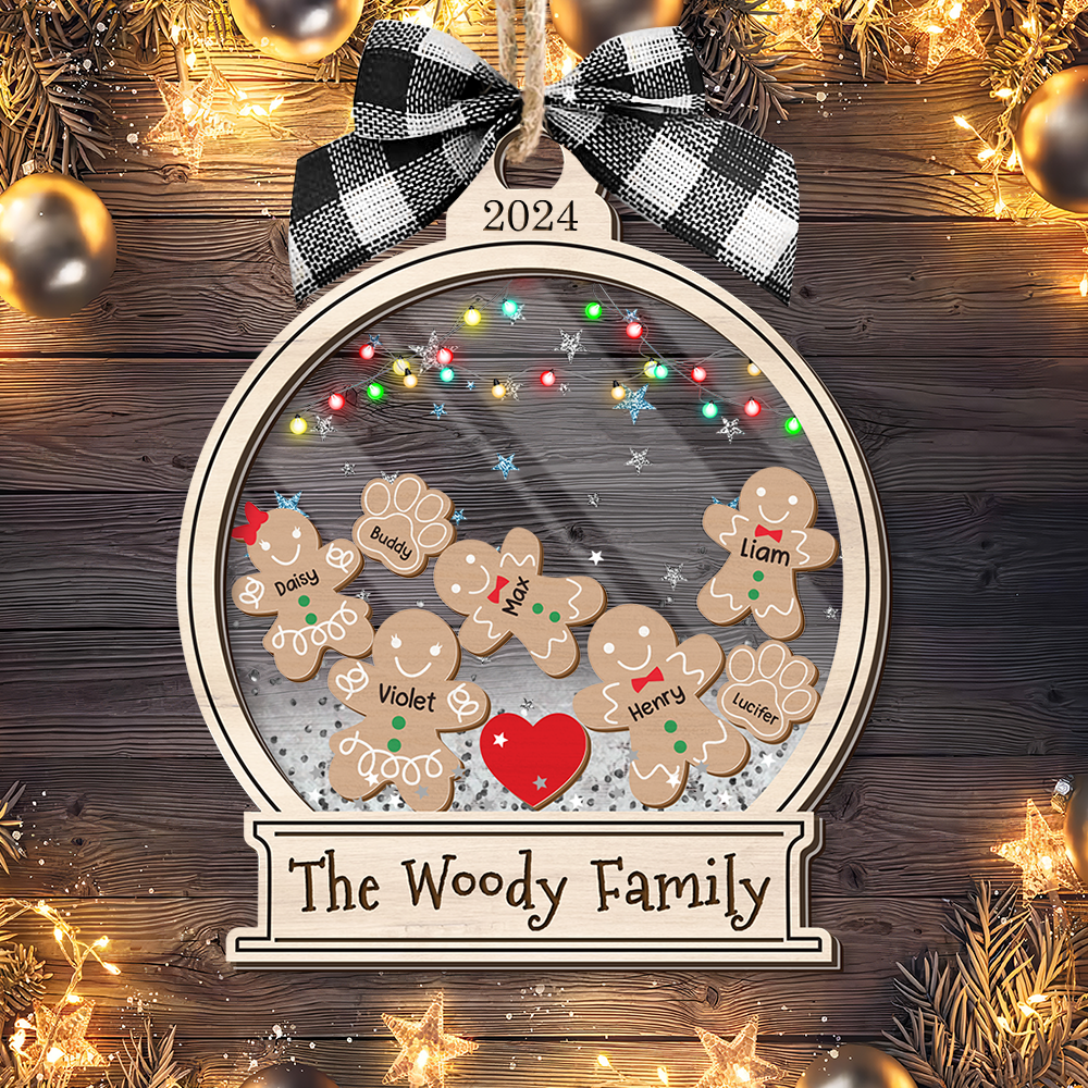 Personalized Shaker Ornament - Christmas Gift For Family - Gingerbread Family Cookies FC