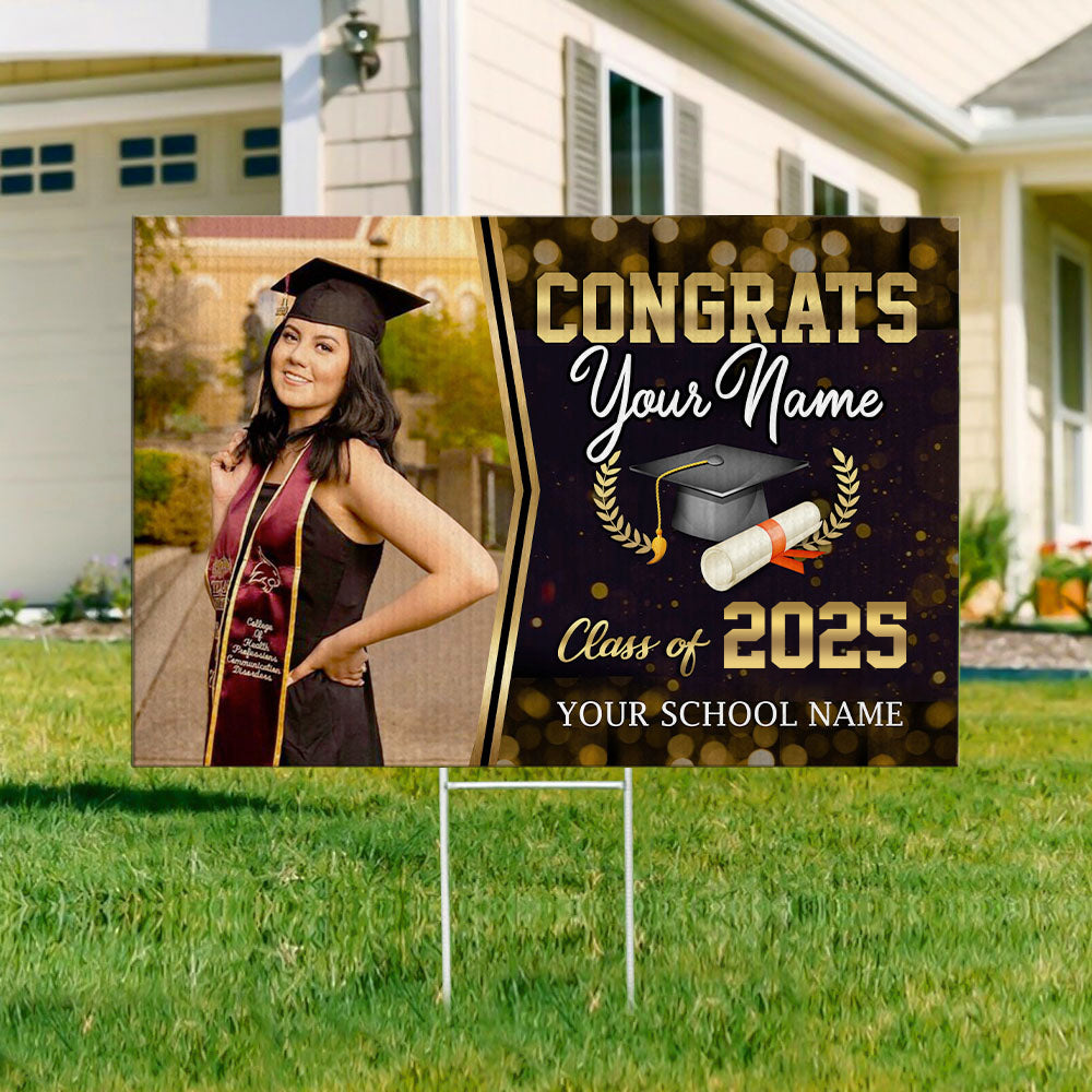 Personalized Metal Pattern Congrats Class Of 2025 Photo Proud Yard Sign, Decoration Graduation Gift