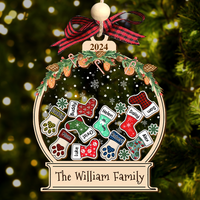 Thumbnail for Personalized Shaker Ornament - Christmas Gift For Family - Christmas Wreath With Stocking Name FC