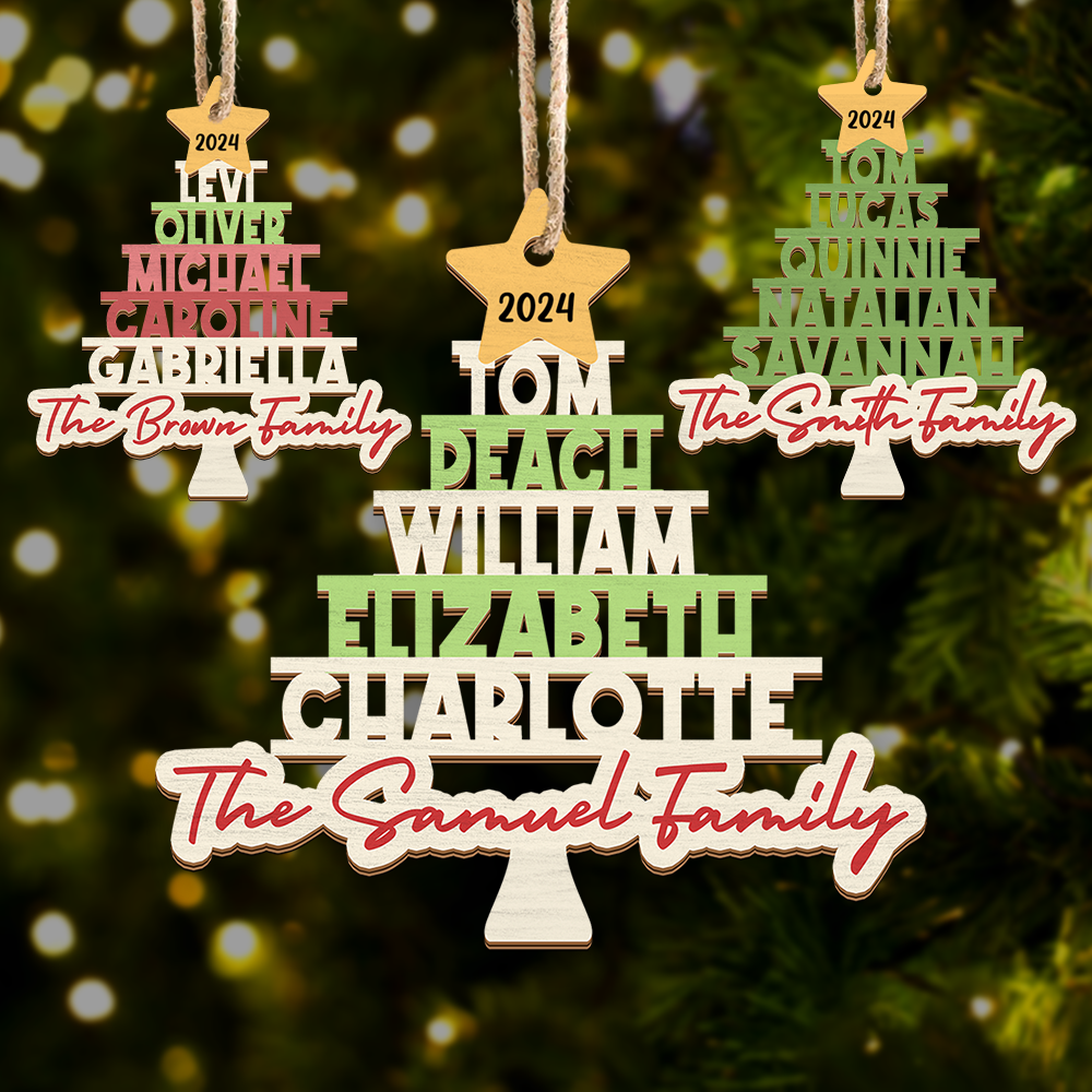 Personalized Wooden Ornament Cutout - Christmas Gift For Family - Multicolor Family Christmas Tree FC