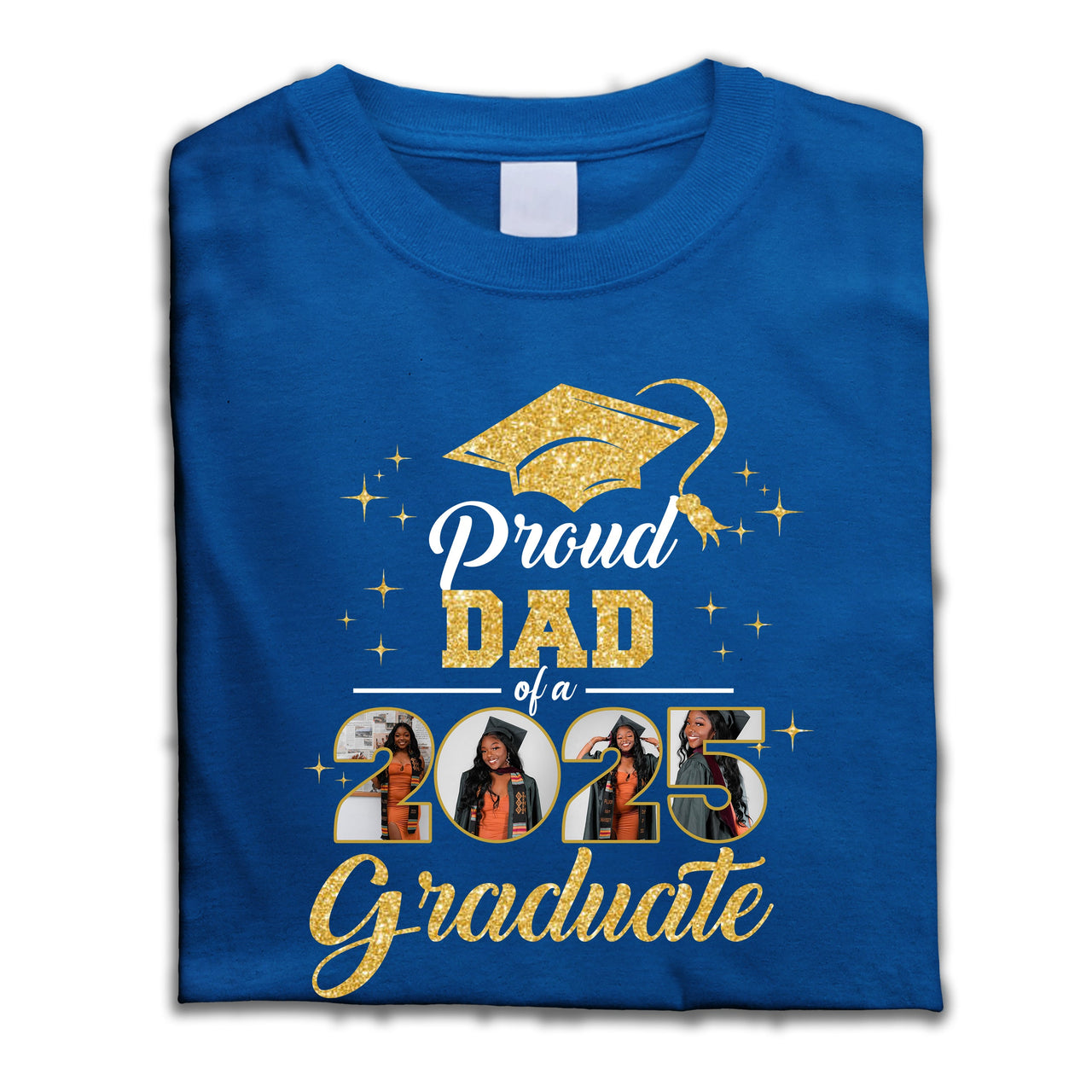 Custom 2025 Photos Proud Mom With Gold Glitter Graduation T-shirt, Graduation Gift Merchize