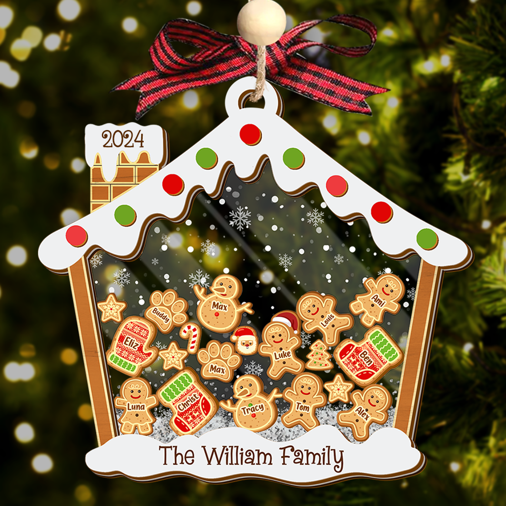 Personalized Shaker Ornament - Christmas Gift For Family - A Candy House With Gingerbreads FC