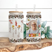 Thumbnail for Personalized Glass Bottle/Frosted Bottle With Lid & Straw - Gift For Mother - Vintage Flower Mother Photo FC