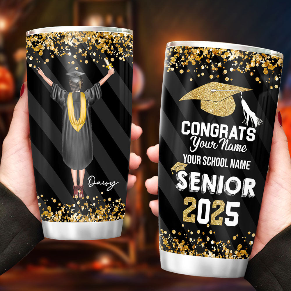 Congratulations Class of 2025 Personalized Glitter Tumbler, Graduation Gift