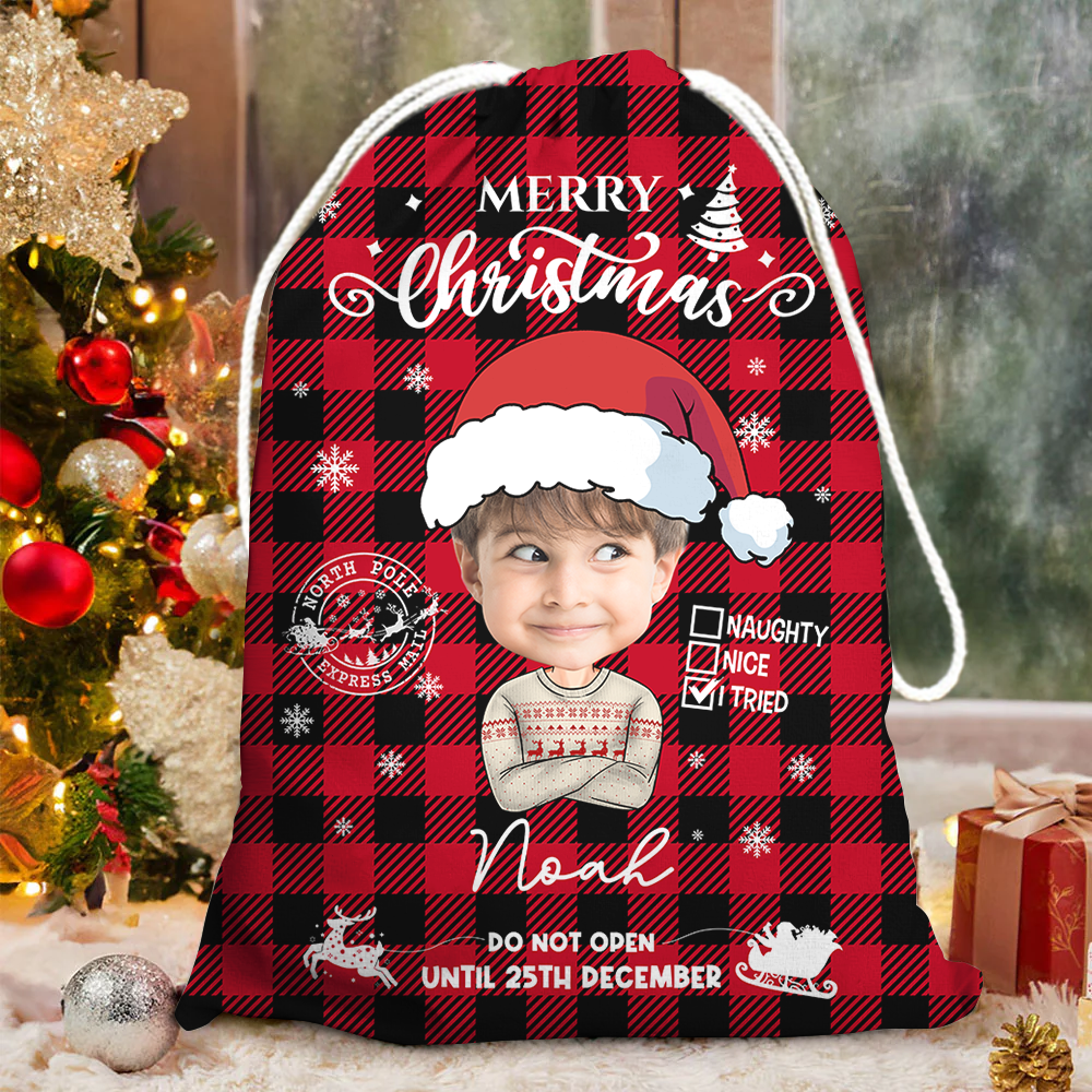 Personalized Christmas Bag - Christmas Gift For Family - Merry Christmas Funny Face Photo AB
