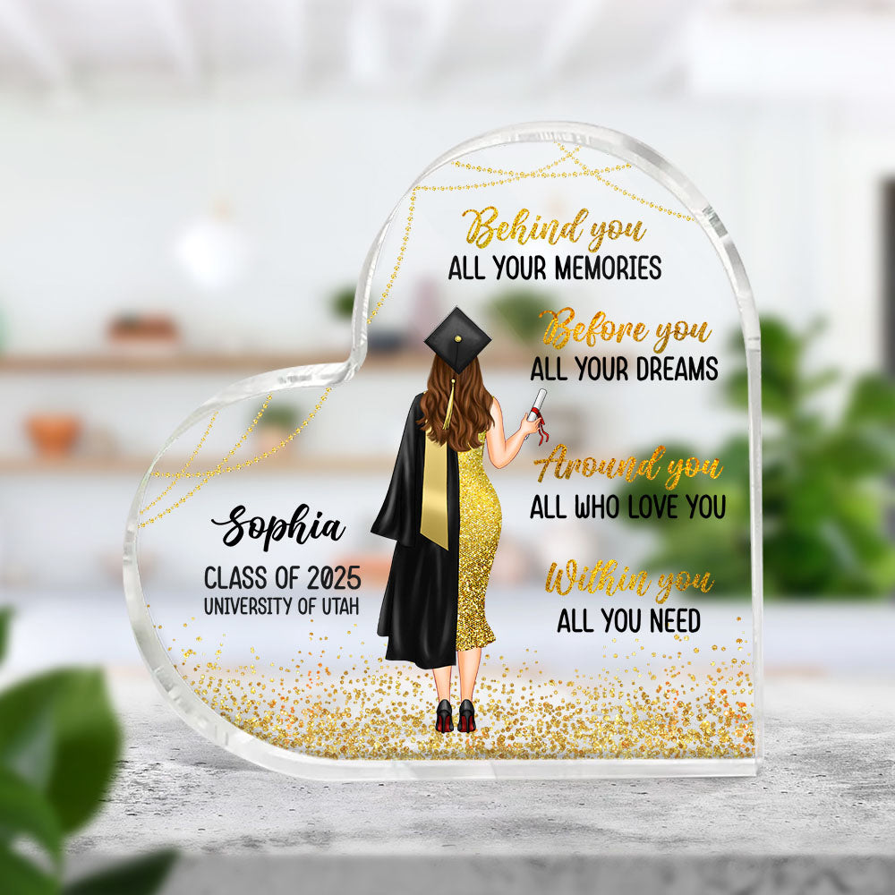 Personalized Class Of 2025 Graduation Girl Heart Shaped Acrylic Plaque, Graduation Gift