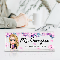 Thumbnail for Personalized Teacher Floral Acrylic Name Plate For Desk, Gift For Teacher AI