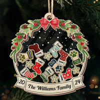 Thumbnail for Personalized Shaker Ornament - Christmas Gift For Family - Christmas Wreath With Stoking Names FC