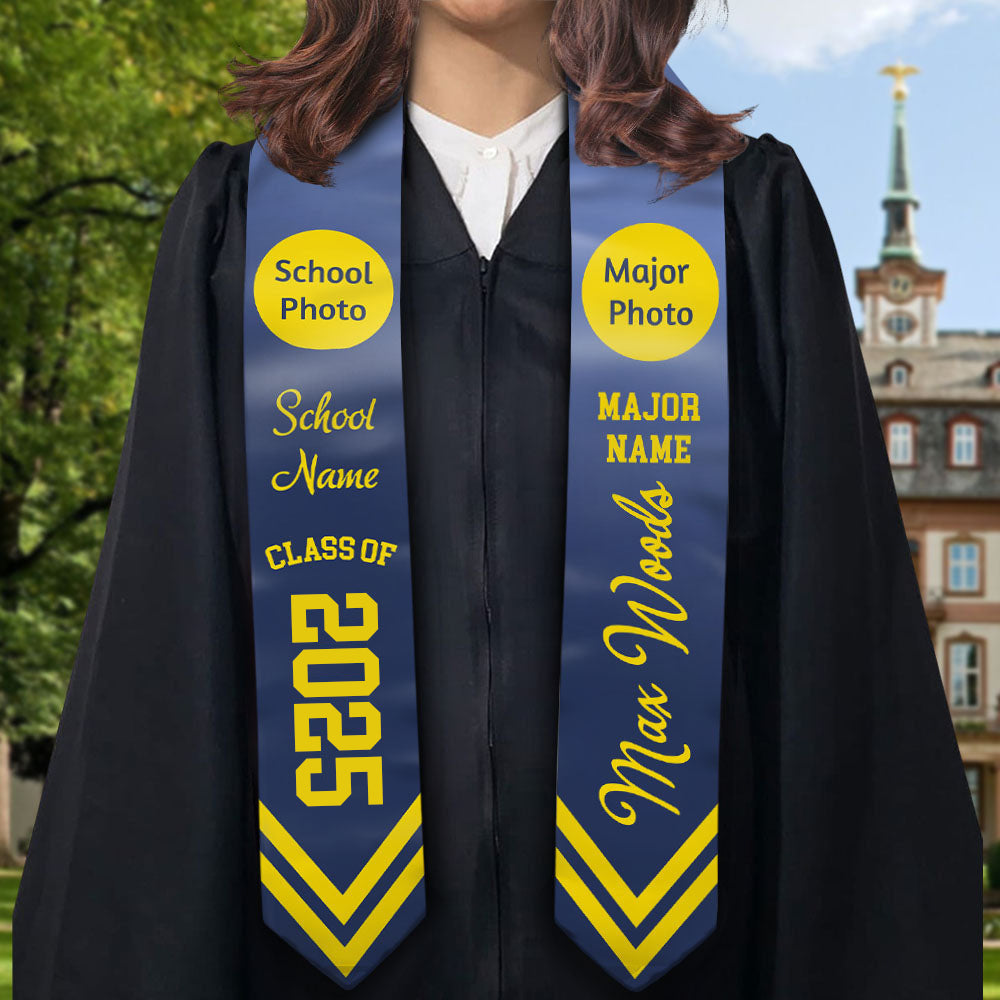 Custom School Logo & Major Photo Class Of 2025 Graduation Stoles/Sash, Graduation Gift