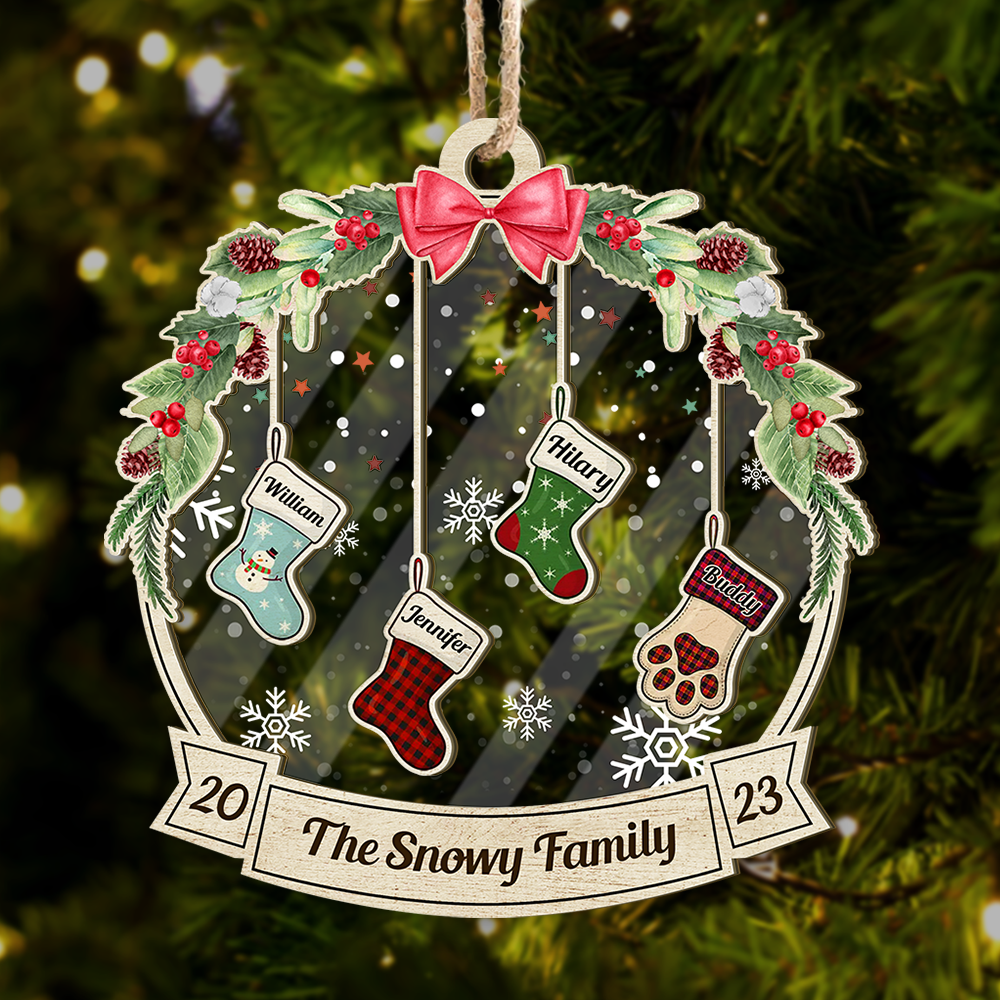 Personalized Wooden & Acrylic Layered Ornament - Christmas Gift For Family - Members' Names Christmas Stockings AC