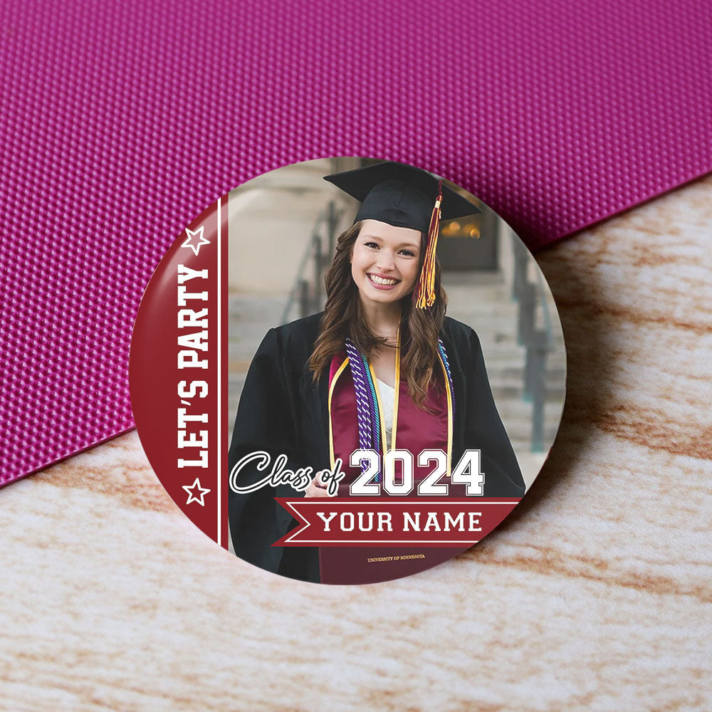 Personalized Let's Party Pin Button Badge, Graduation Party Supply