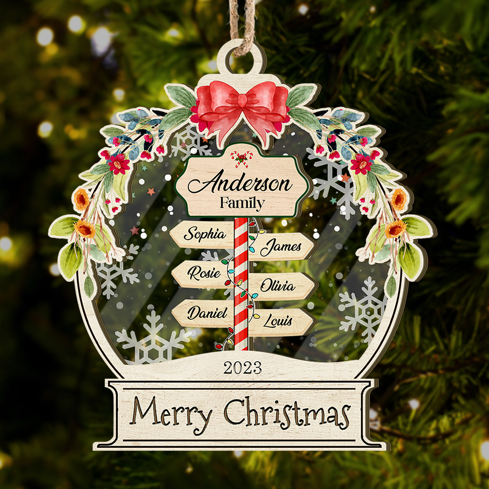 Personalized Wooden & Acrylic Layered Ornament - Christmas Gift For Family - Family Name Signboard with Snow AC