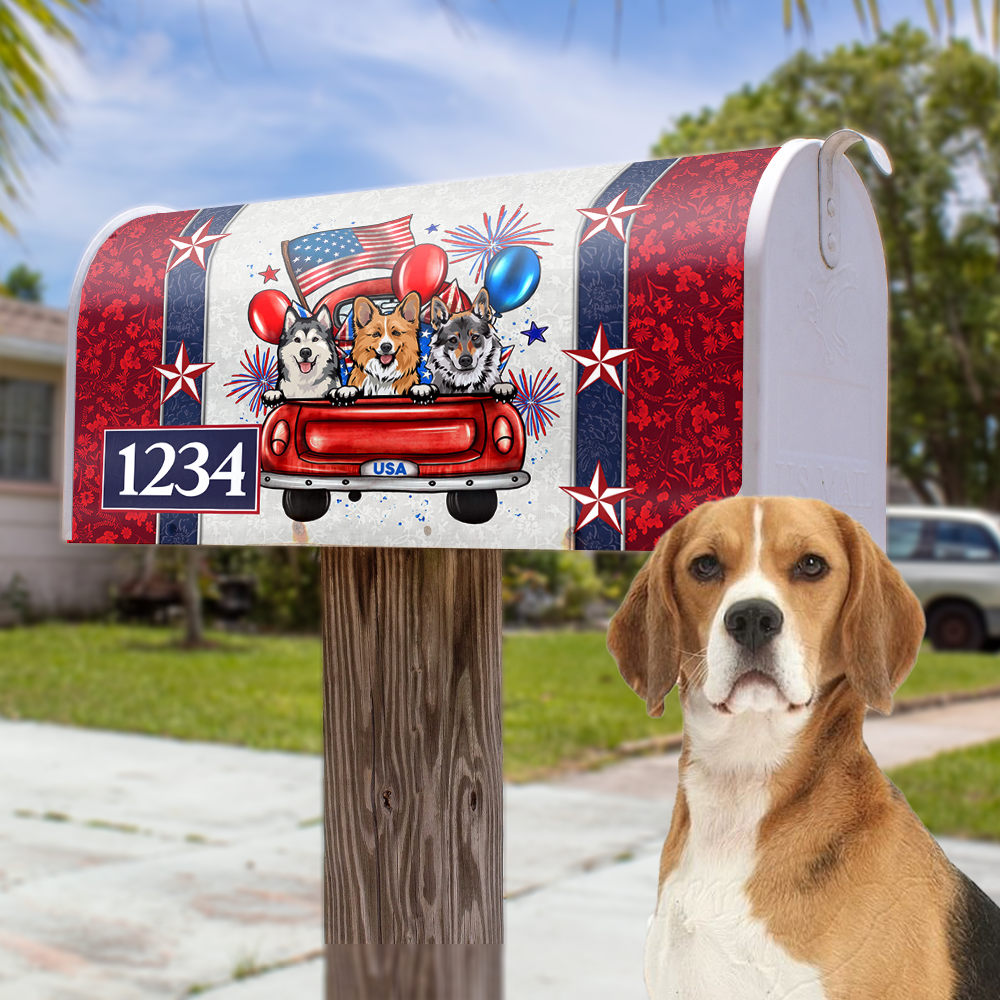 Personalized Dog Cat America Truck Mailbox Cover, Memorial Day Decoration AF