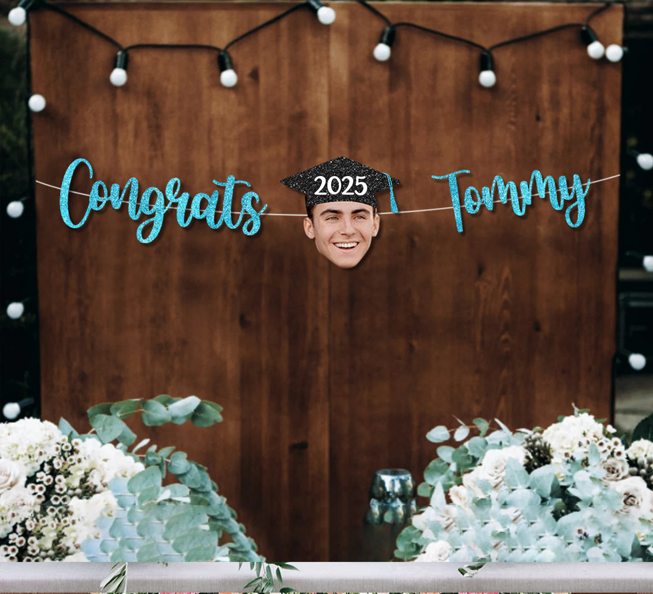 Custom Congrats With Face Photo Glitter Graduation Set Of Banners 2025, Graduation Decorations