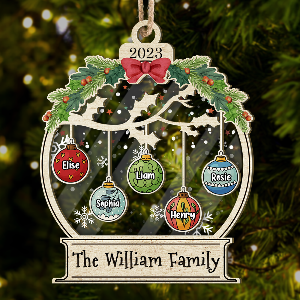 Personalized Wooden & Acrylic Layered Ornament - Christmas Gift For Family - Christmas Ball With Name AC