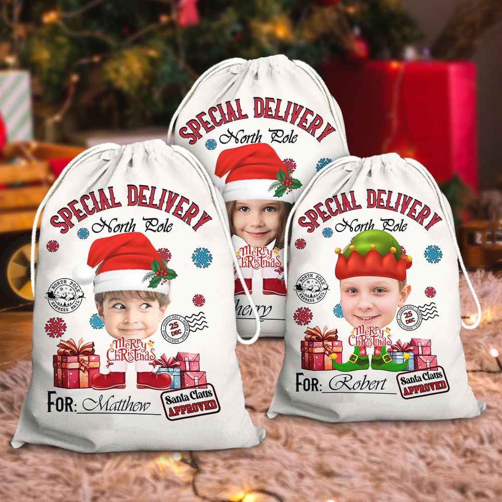 Personalized Santa Sack - Christmas Gift For Family - Face Photo Santa Costumes AB