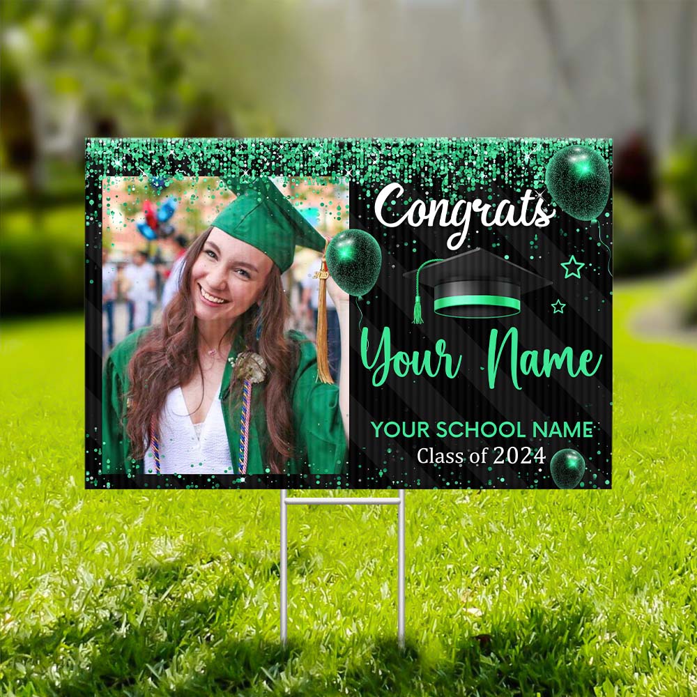 Custom Photo Congratulations Black & Gold Graduation Lawn Sign, Graduation Decorations FC