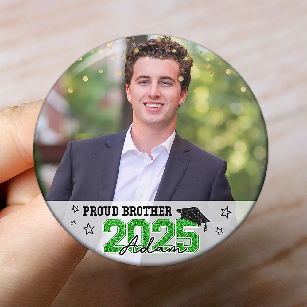 Custom Photo Proud Mom 2025 Graduation Badge Pin Button, Graduation Gift