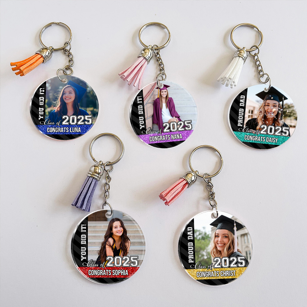 Personalized Proud Family Class of 2025 Graduation Acrylic Keychain With Tassel, Graduation Keepsake