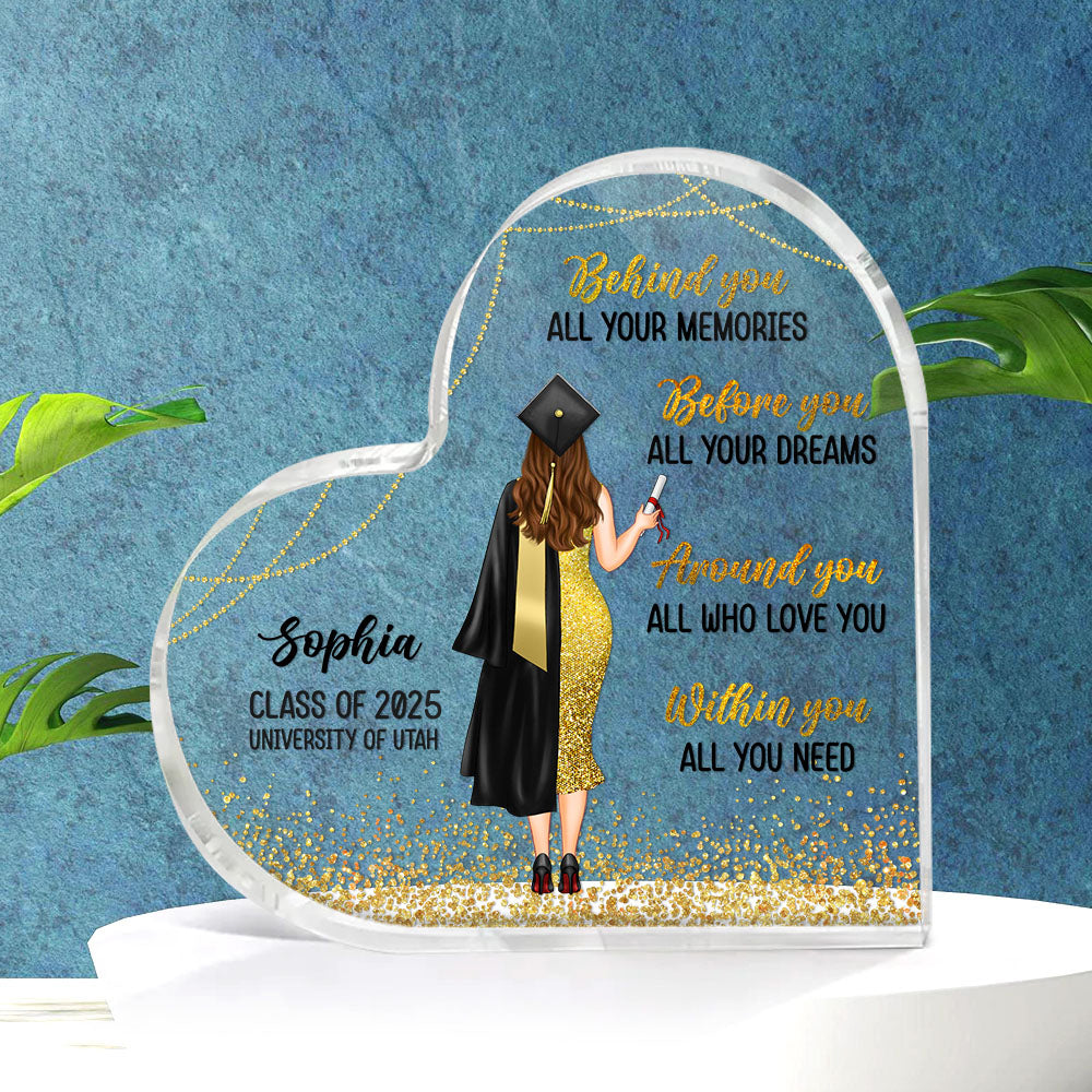 Personalized Class Of 2025 Graduation Girl Heart Shaped Acrylic Plaque, Graduation Gift