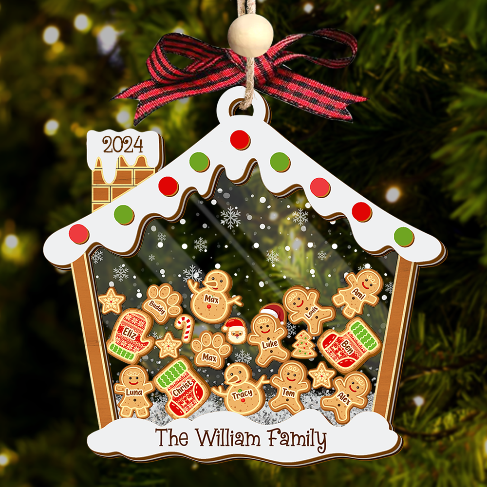 Personalized Shaker Ornament - Christmas Gift For Family - A Candy House With Gingerbreads FC