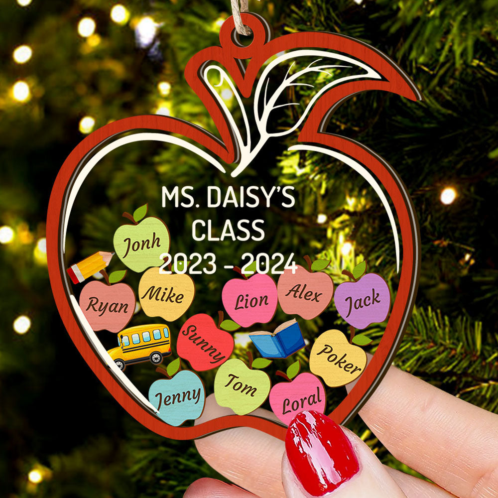 Personalized Shaker Ornament - Christmas Gift For Teacher - Apple Ornament With Names AC