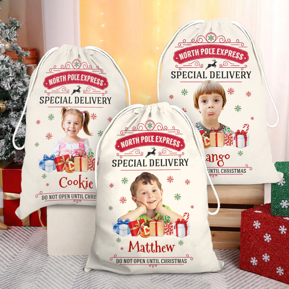Personalized Christmas Bag - Christmas Gift For Family - Vintage Style With Photo AB