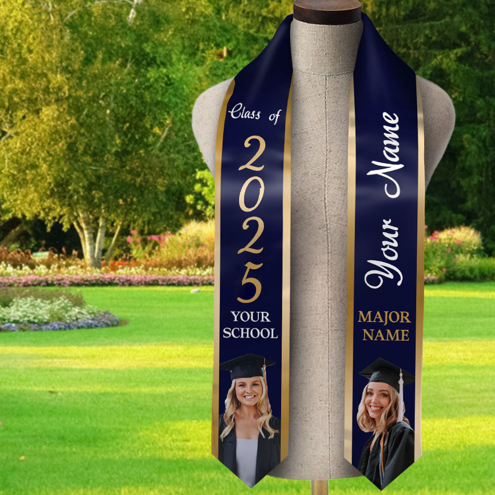 Custom 2 Photos Class of 2024 Graduation Stoles/Sash, Graduation Gift FC