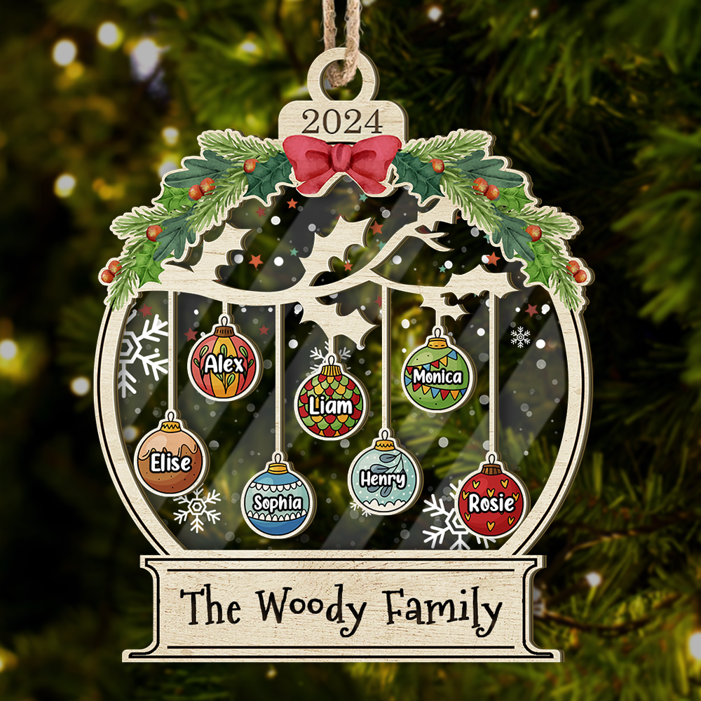 Personalized Wooden & Acrylic Layered Ornament - Christmas Gift For Family - Christmas Ball With Name FC