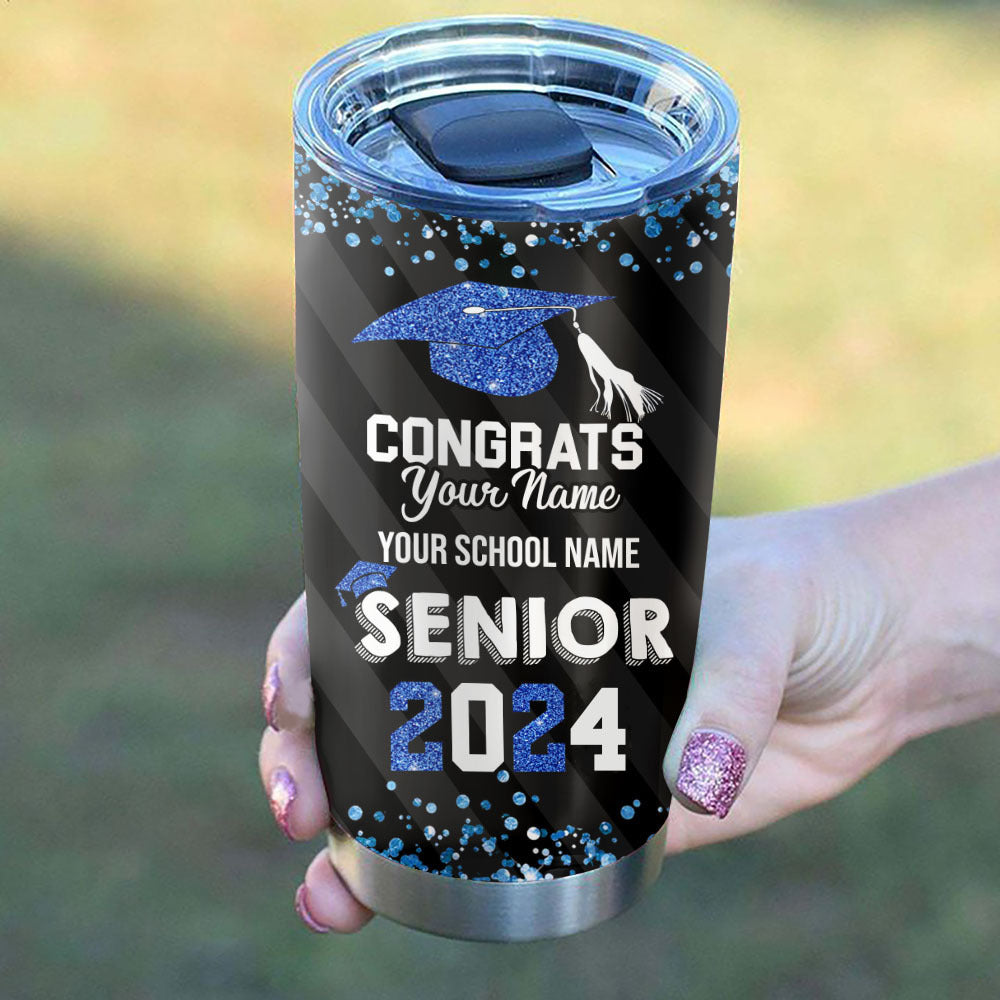 Congratulations Class of 2024 Personalized Glitter Tumbler, Graduation Gift FC