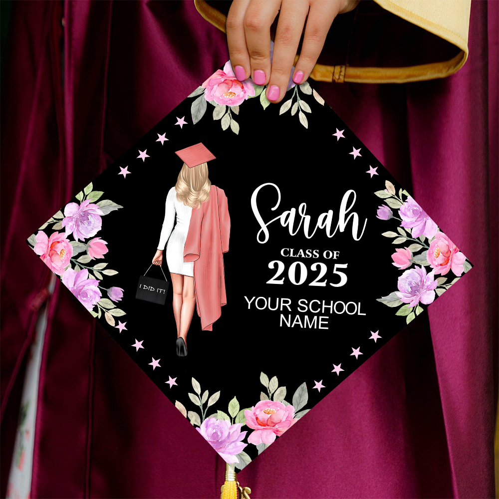 Personalized I Did It Floral Cap Topper, 2025 Graduation Keepsake Gift